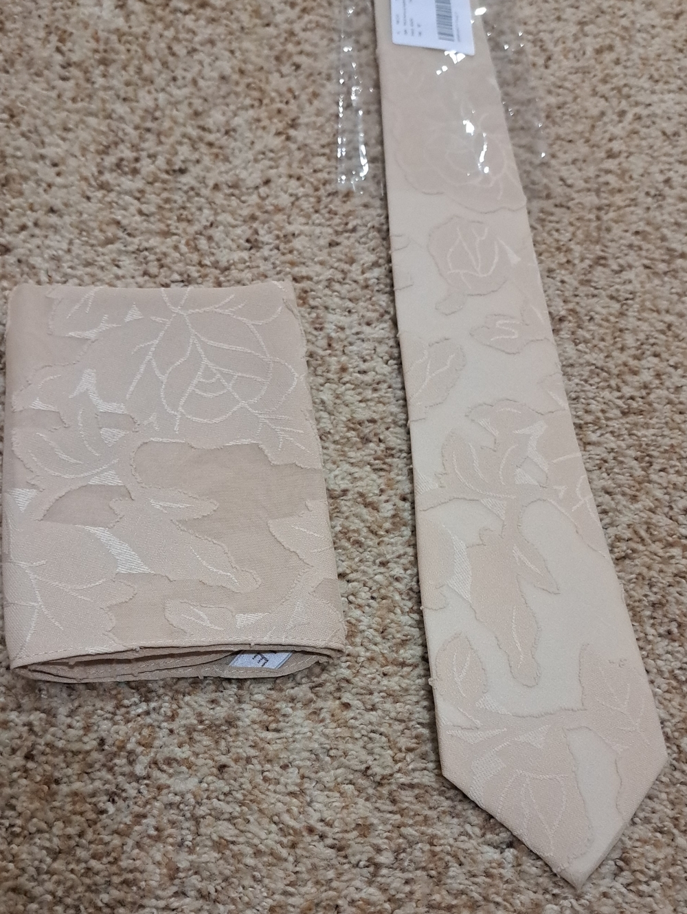 Azazie Champagne Colored, Patterned Tie And Pocket Square